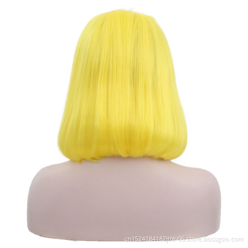 heat resistant fiber bright color yellow synthetic wig